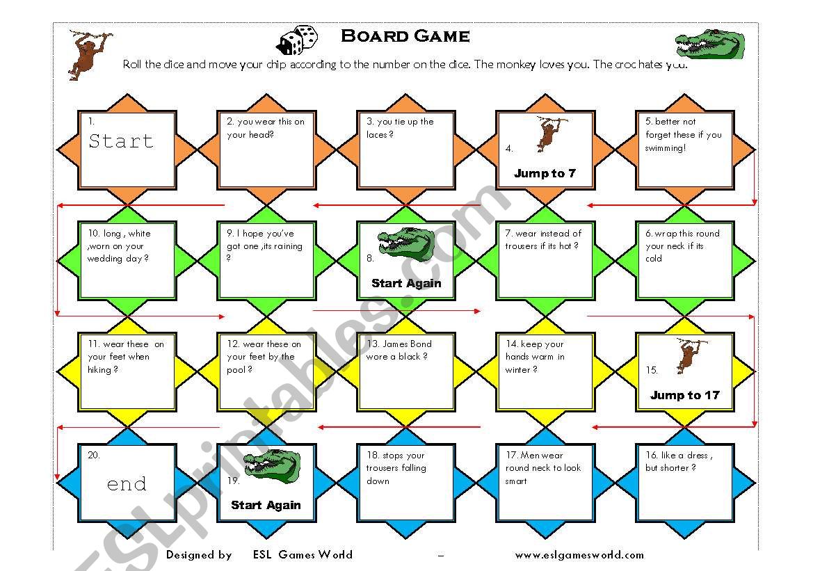 Clothes boardgame worksheet