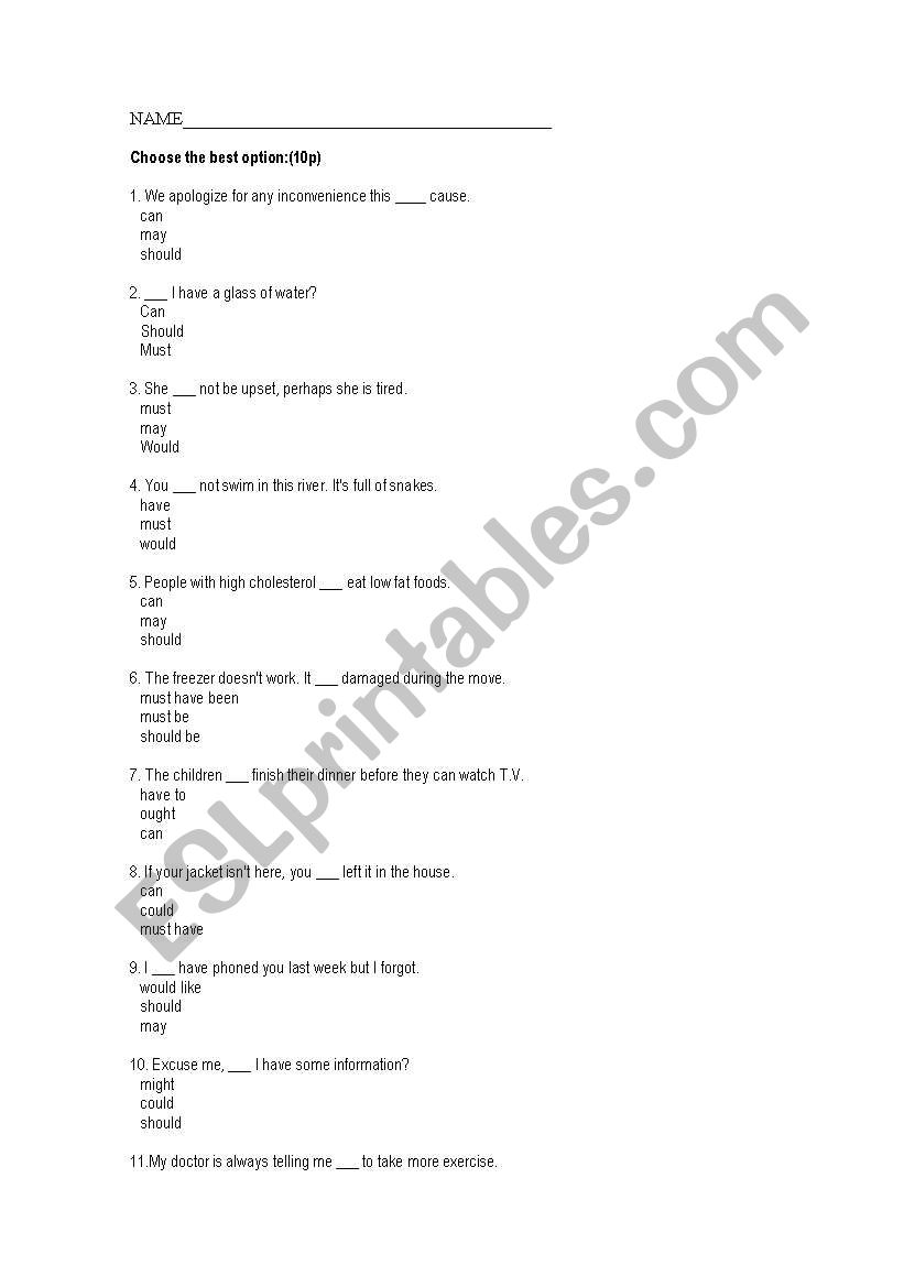 modal verbs worksheet
