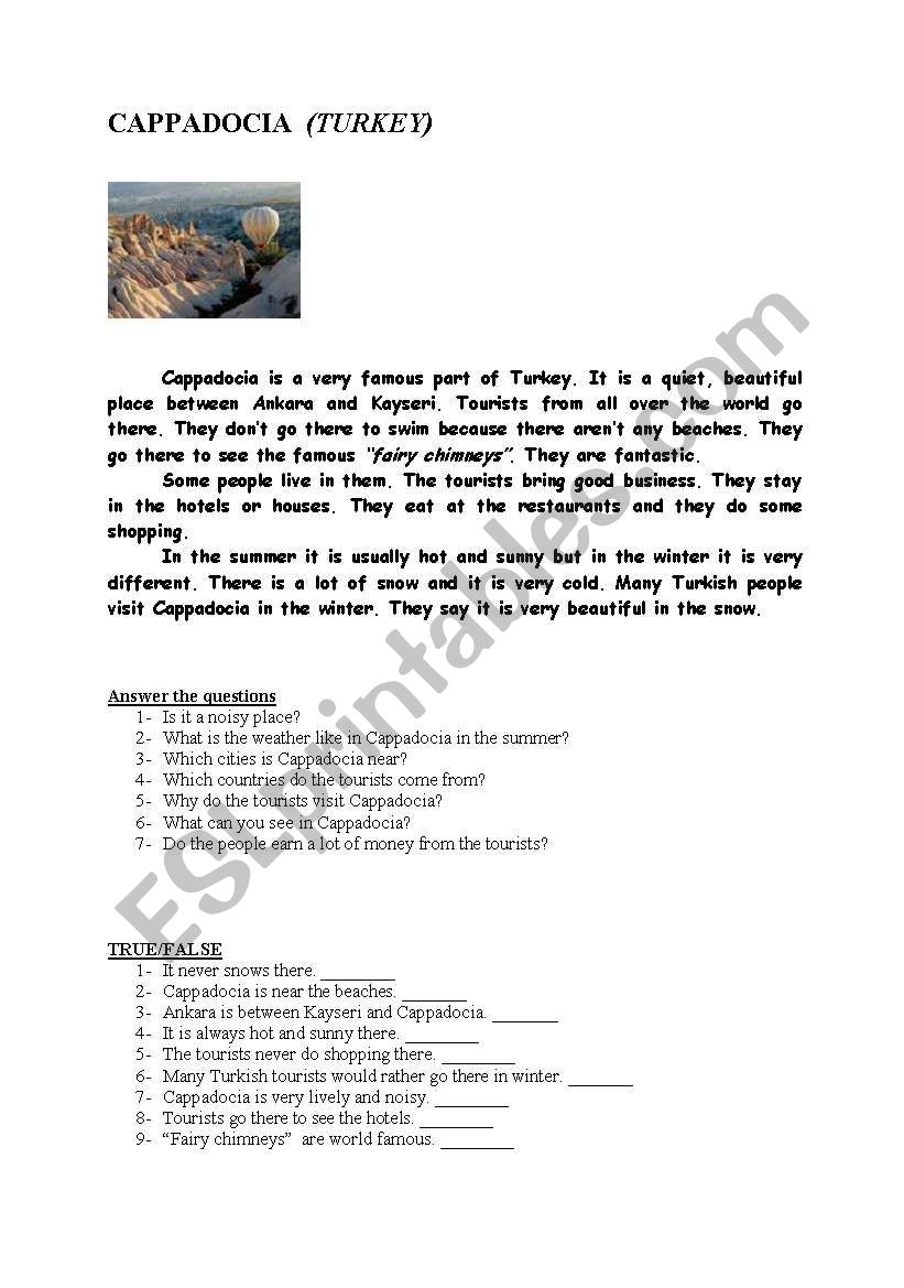 CAPPADOCIA, TURKEY worksheet