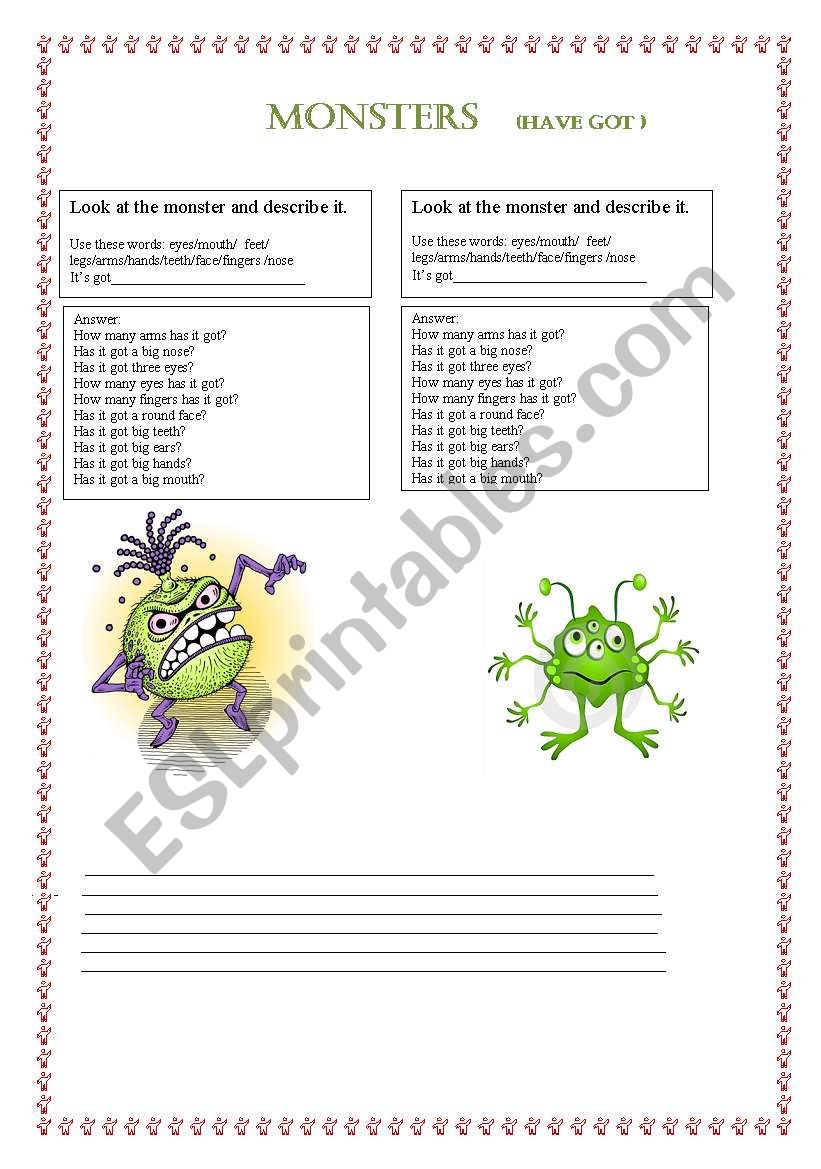 Monsters worksheet