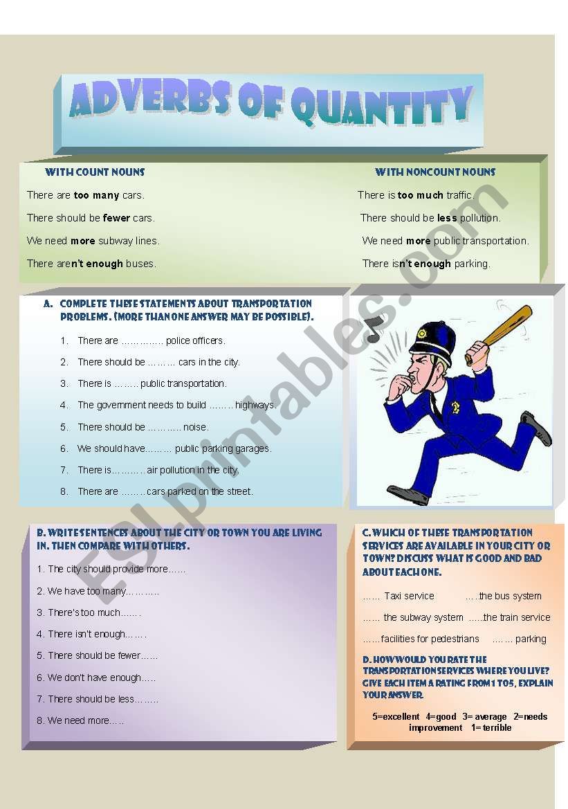 Adverbs of quantity worksheet