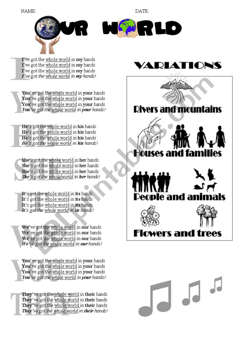 OUR WORLD SONG  worksheet