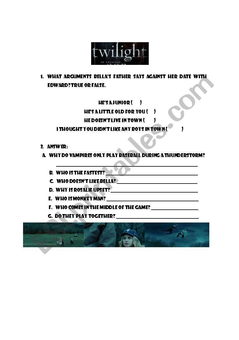 Twilight worksheet