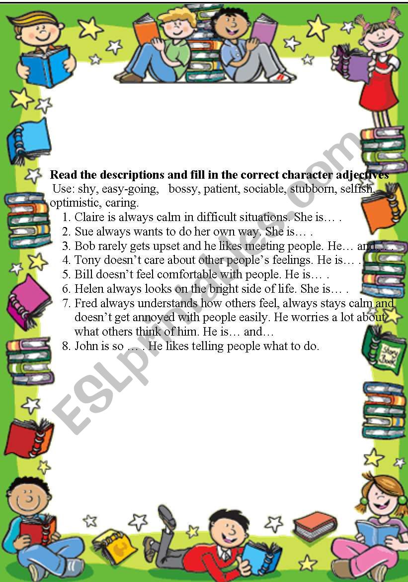 character adjectives worksheet