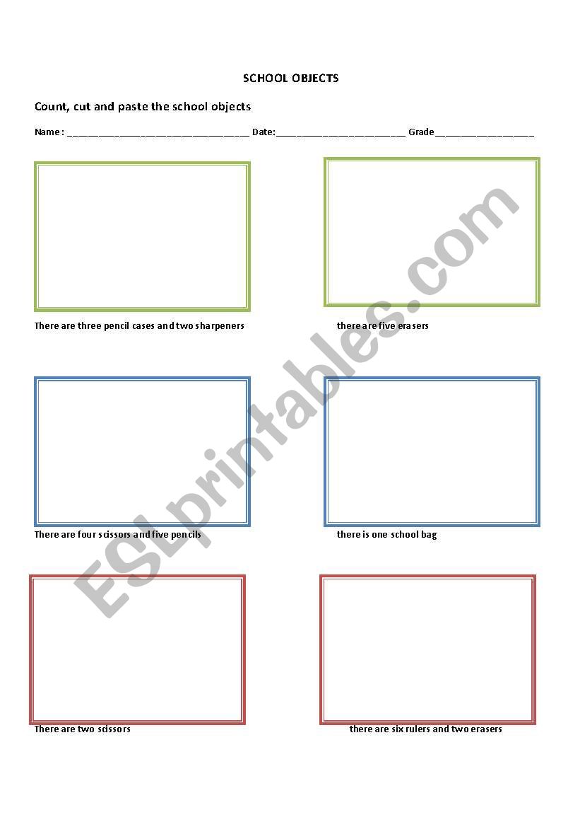 school objects worksheet