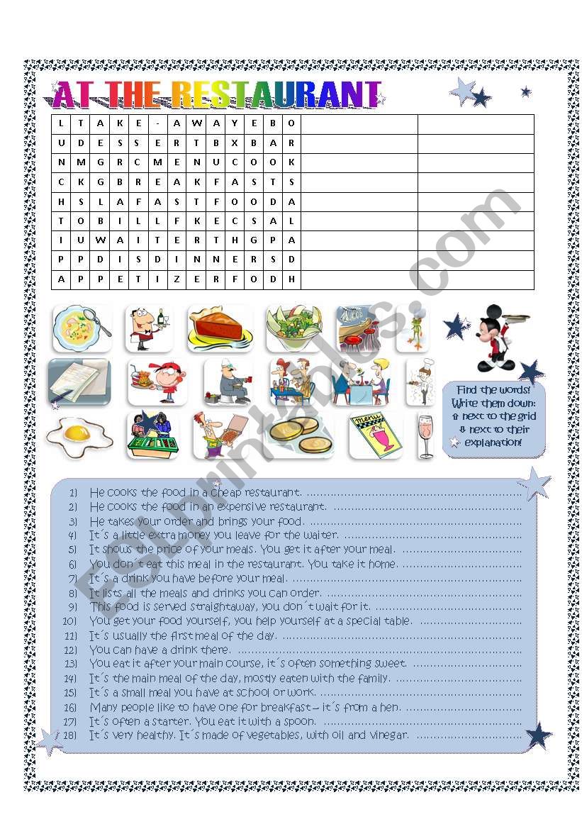 WORDSEARCH RESTAURANT worksheet