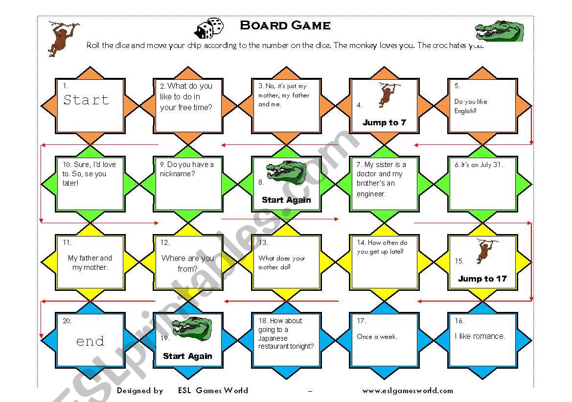 Board Game worksheet