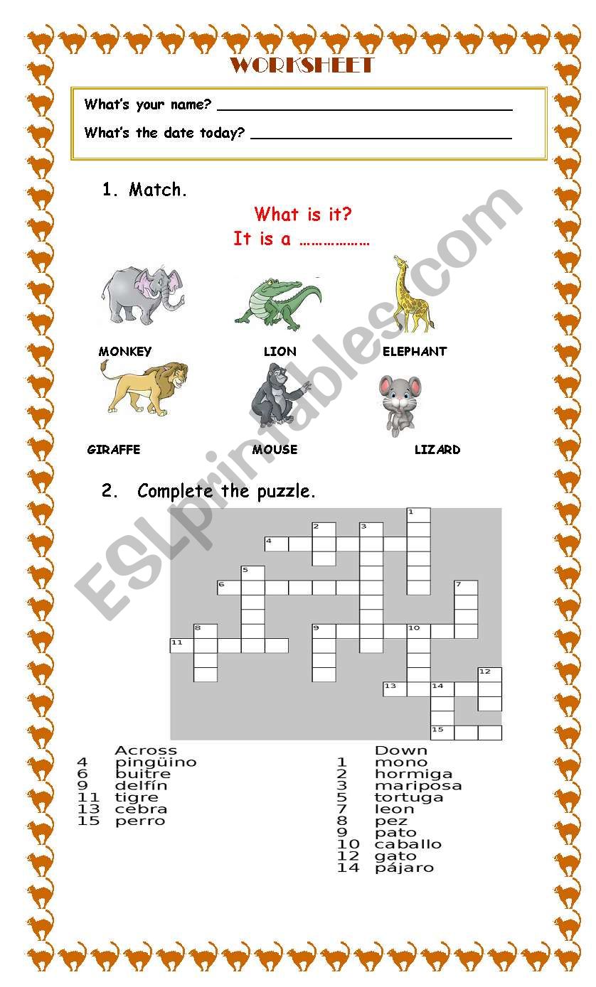 The animals worksheet