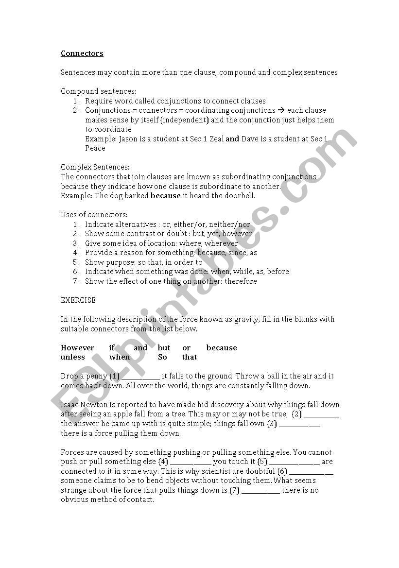 Connectors worksheet
