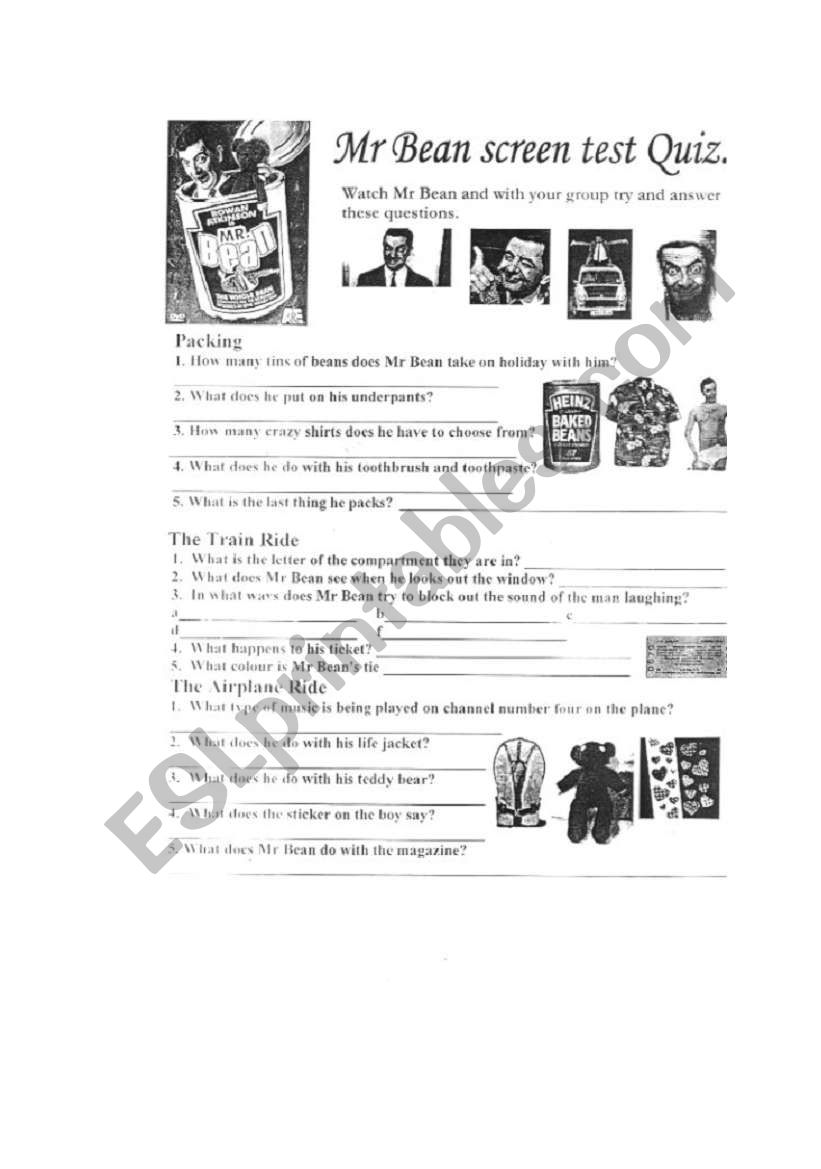 Mr Bean Rides Again Worksheet worksheet