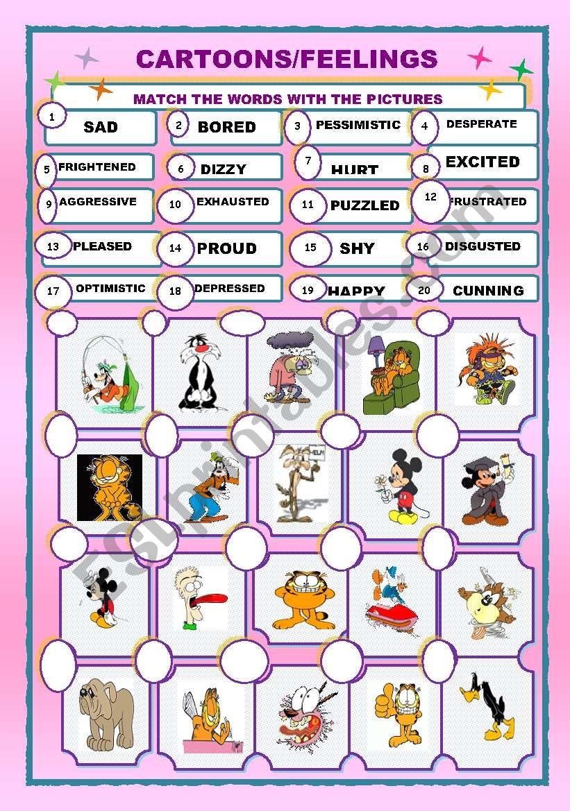 CARTOONS/FEELINGS/MATCHING worksheet