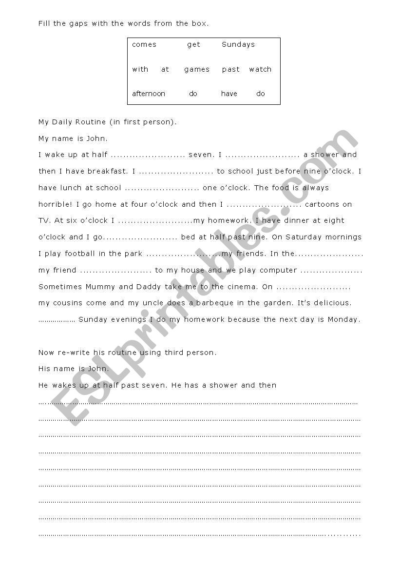 Daily routine worksheet