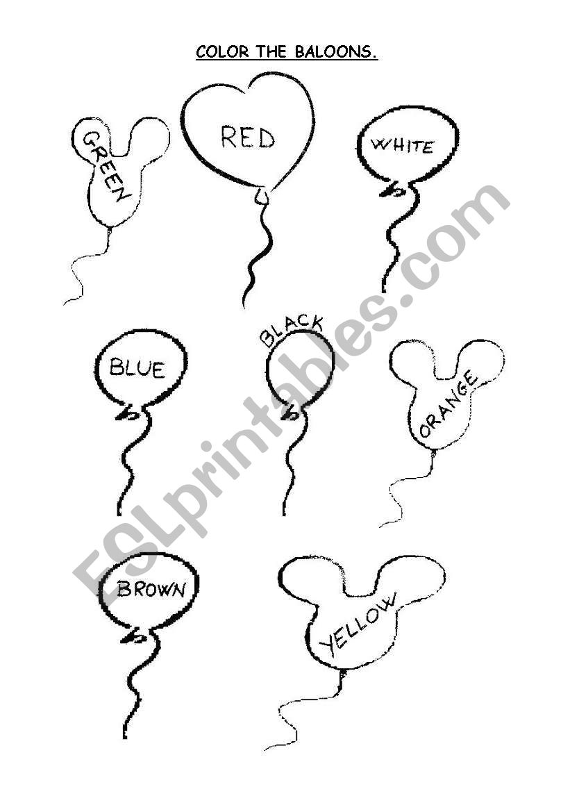 color the balloons worksheet