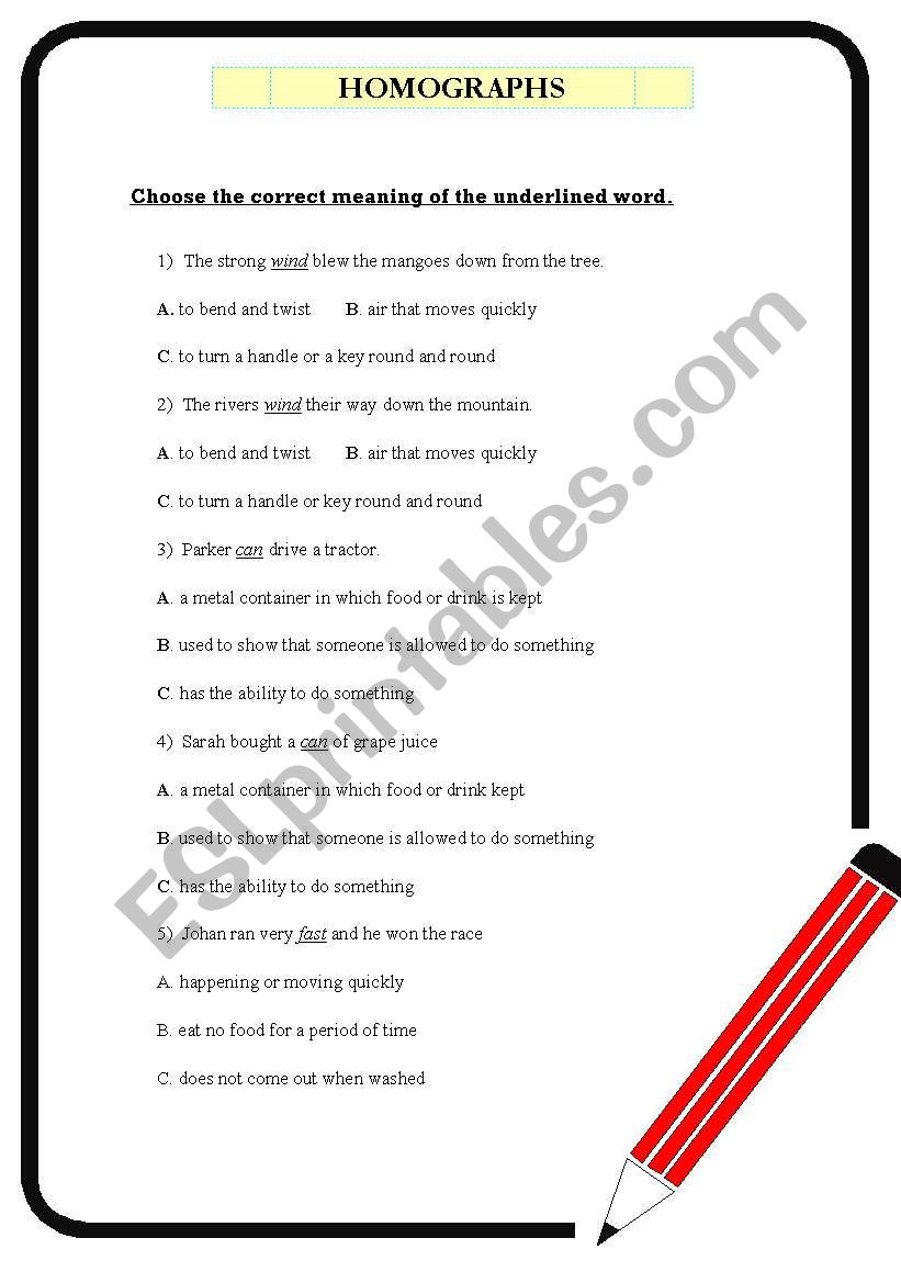  Homographs worksheet