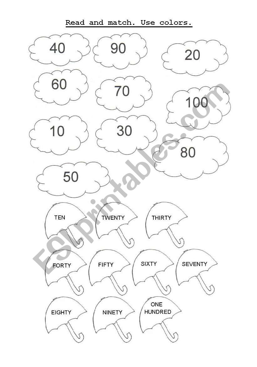 Clouds and umbrellas worksheet