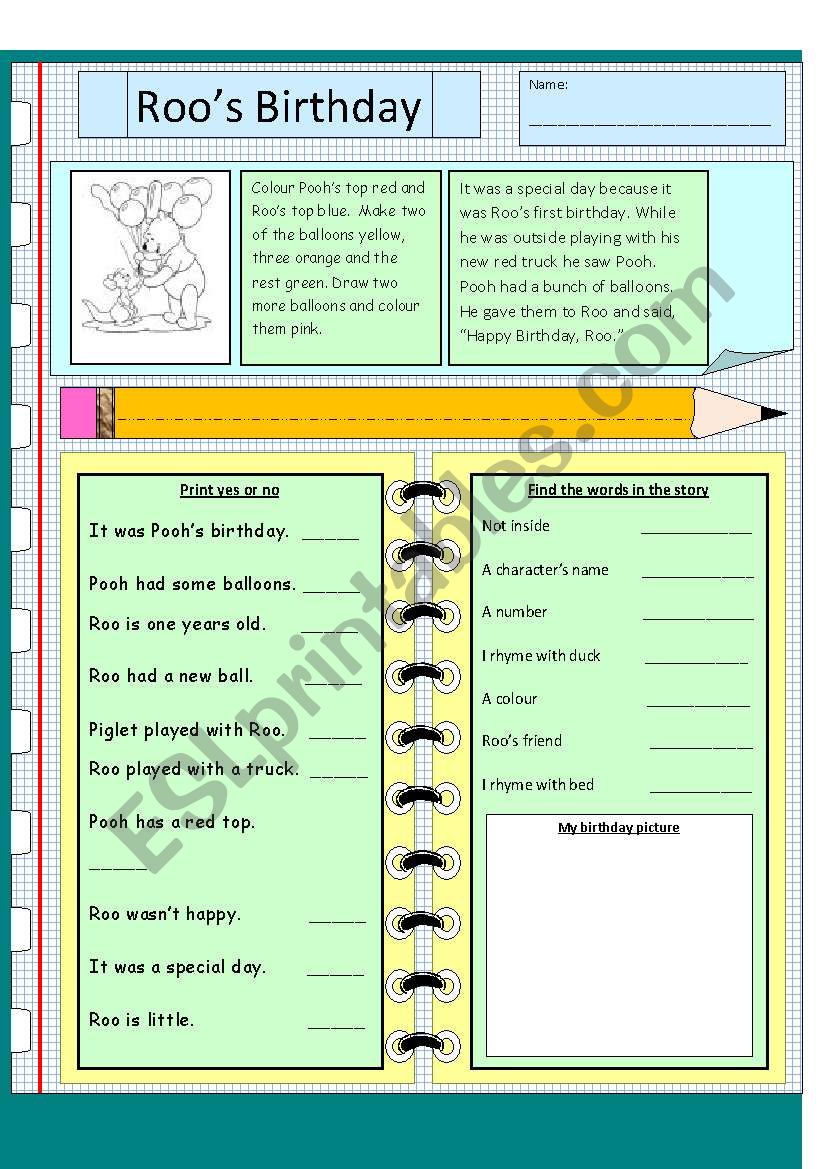 Roos Birthday worksheet