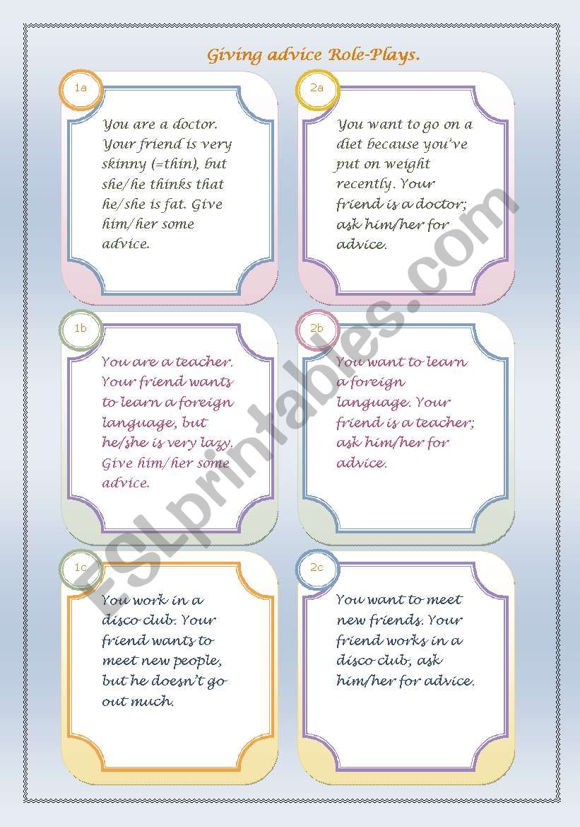 Giving advice Role-Plays worksheet