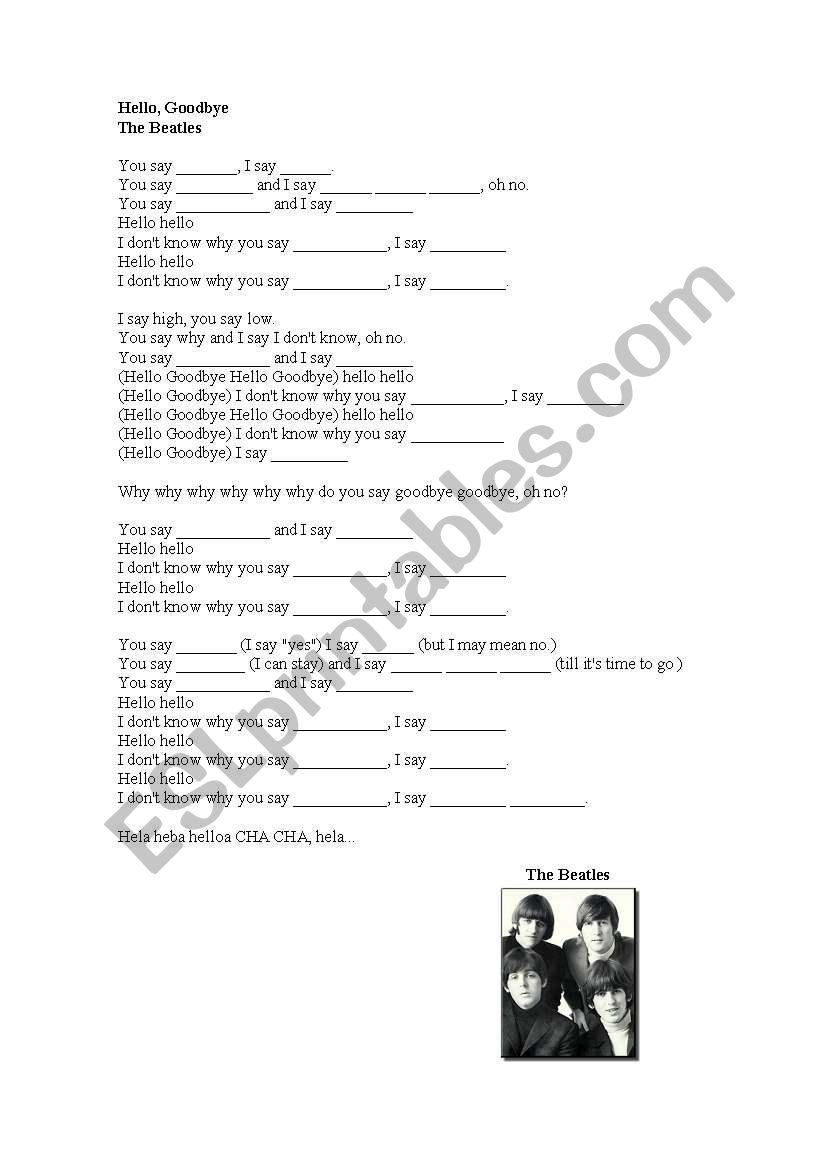 Hello, Goodbye worksheet