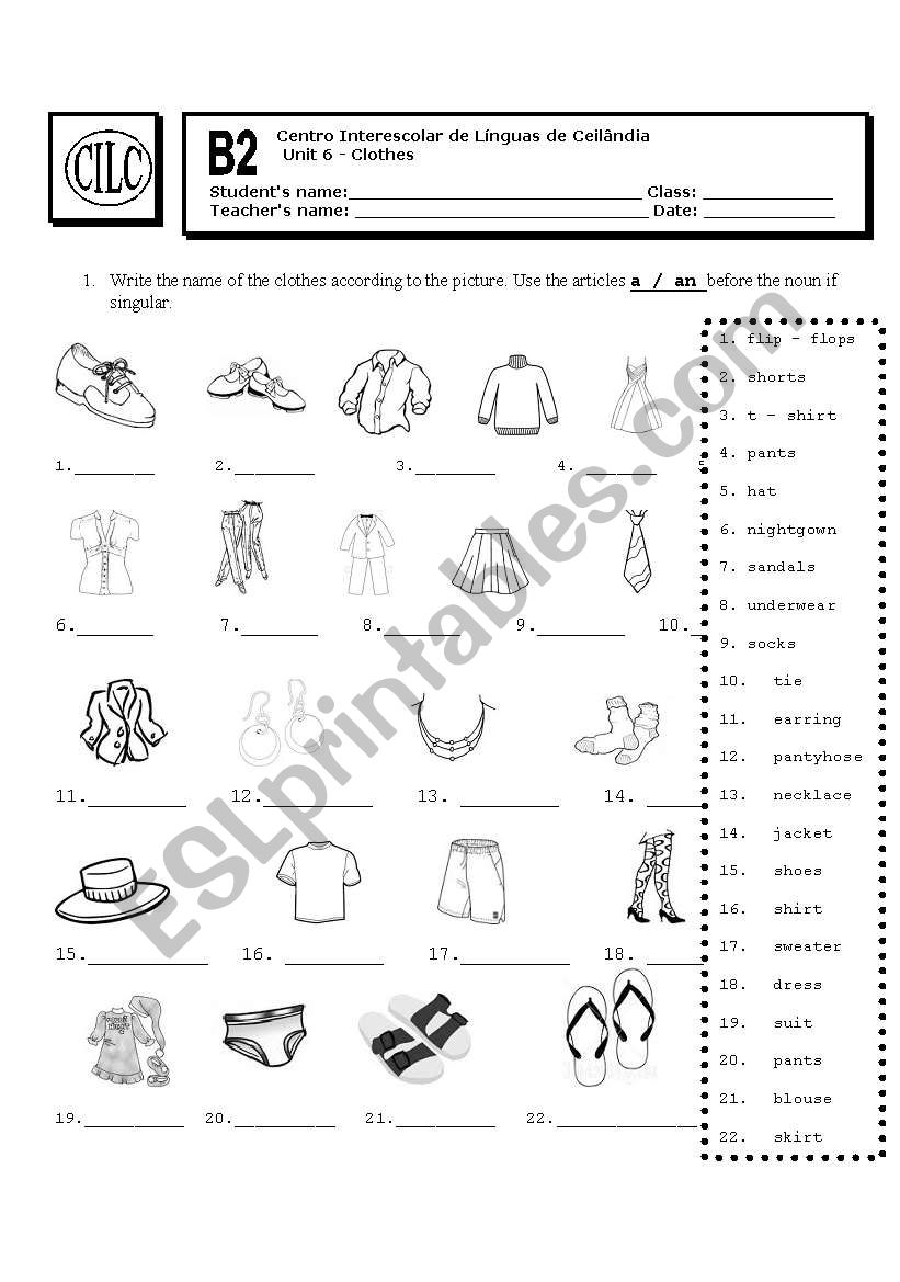 clothes vocabulary worksheet