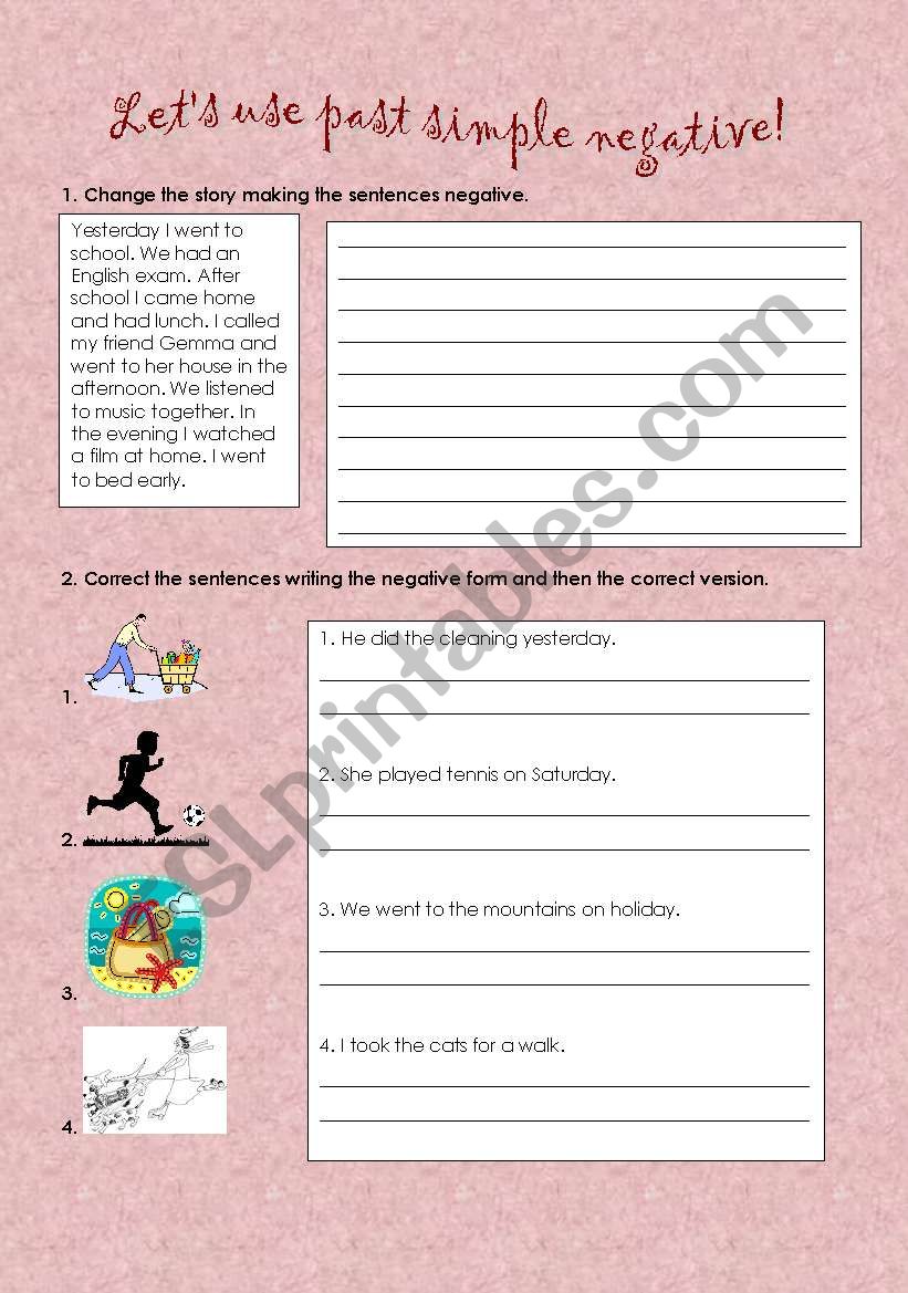 Past simple negative activity worksheet