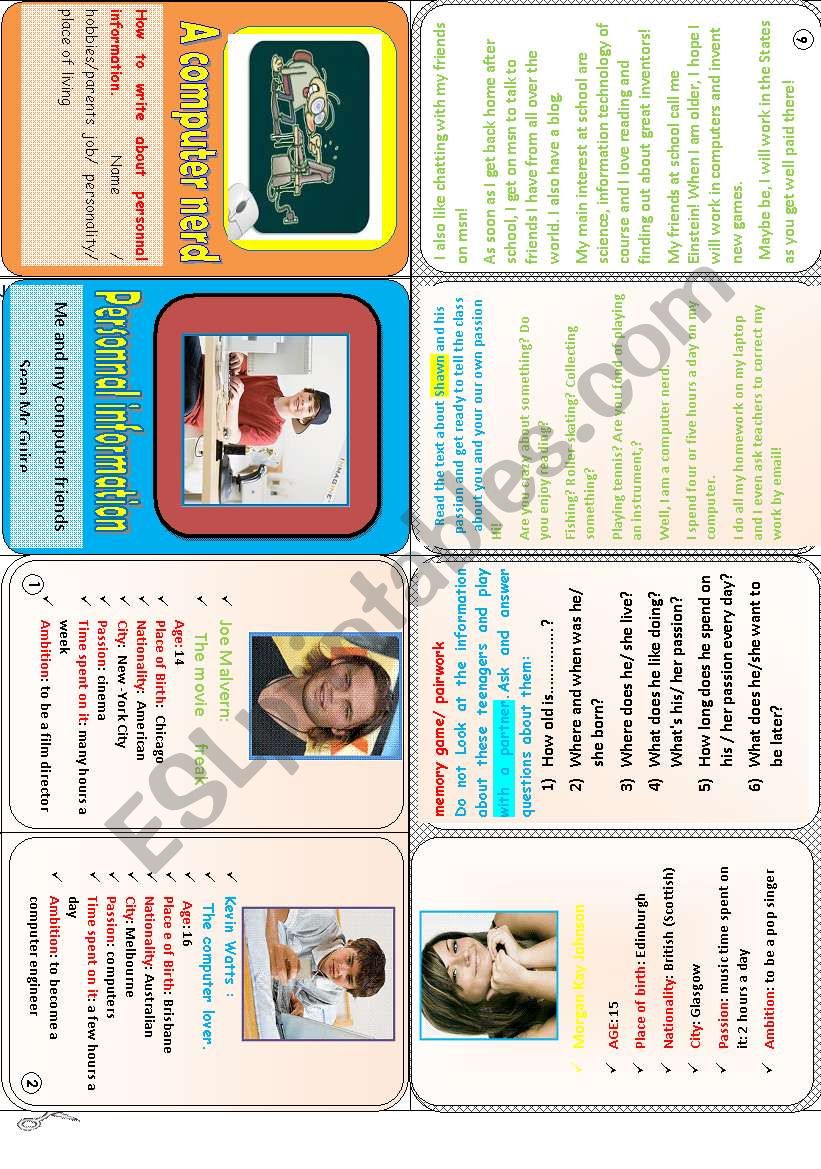 Back to school minibook NÂ° 2  .Personal  information