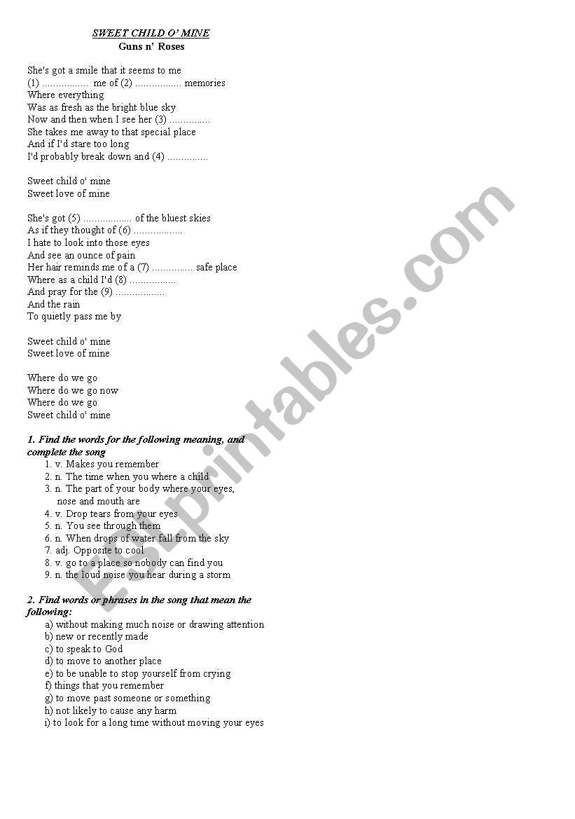 Guns and Roses worksheet