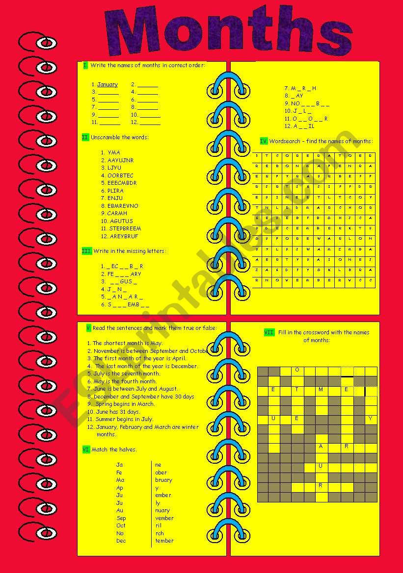 MONTHS  OF THE YEAR (fully editable, + answer key) !!! 