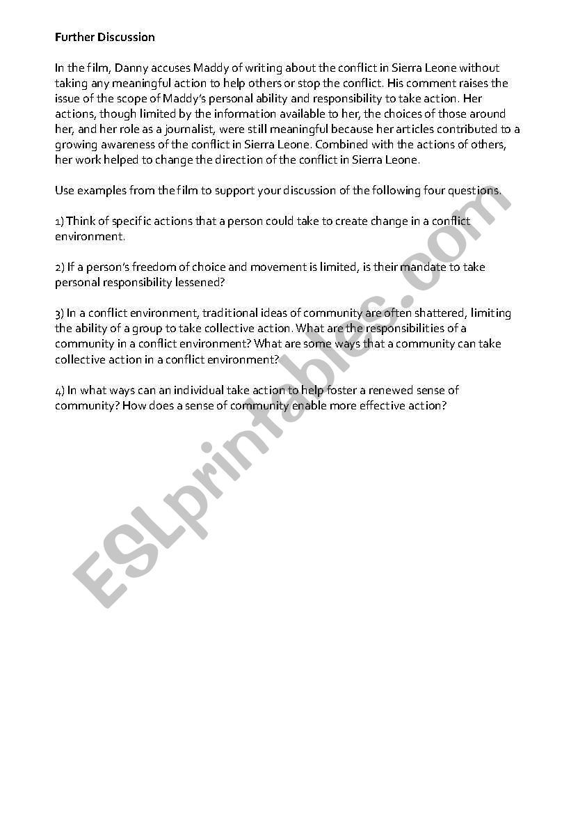 Blood Diamond Lesson Plan Comprehension Questions Esl Worksheet By Frankcesca