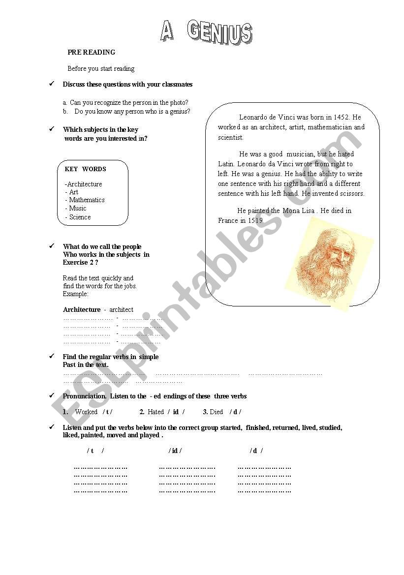 A GENIUS worksheet