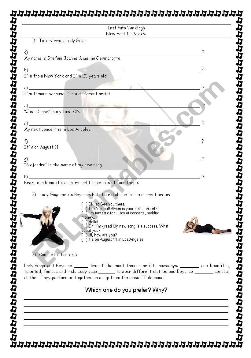 Interviewing Lady Gaga worksheet