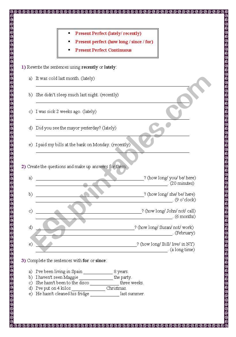 Present perfect  worksheet