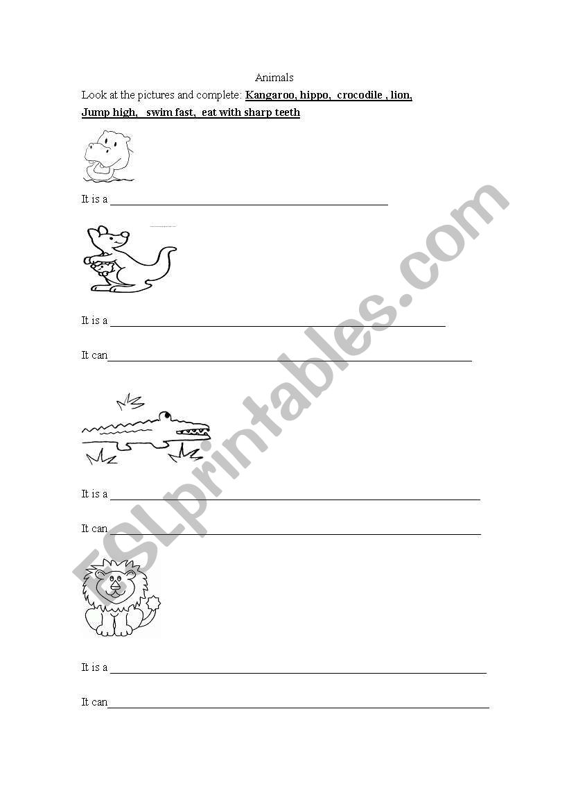 animals, can cant worksheet