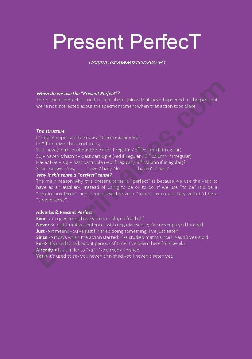 present perfect worksheet