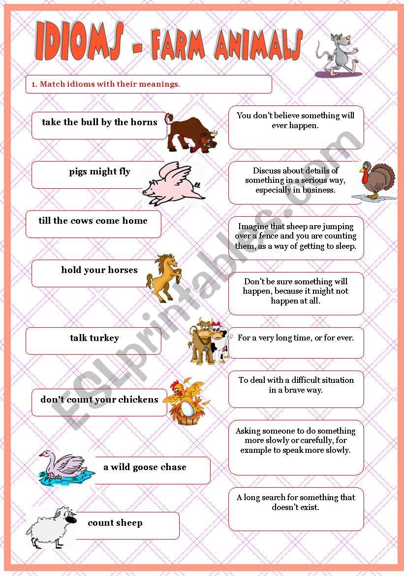 idioms 9 - farm animals worksheet