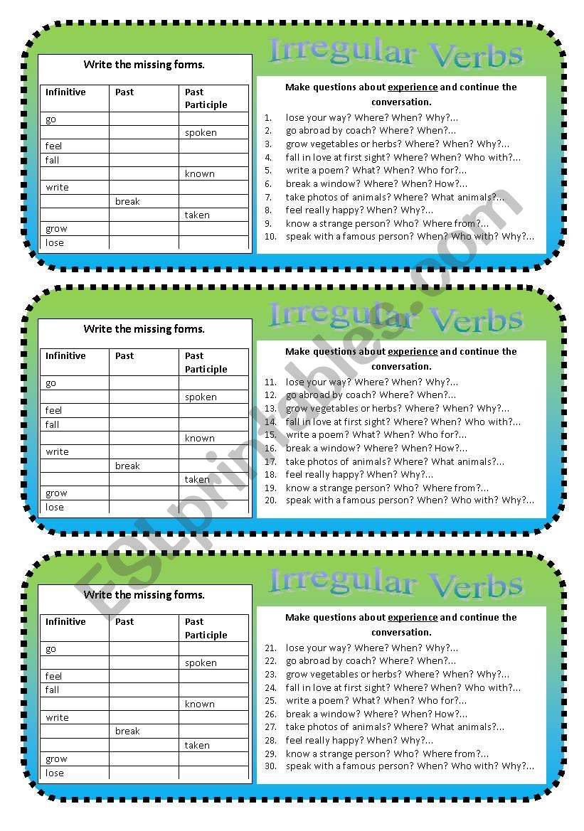 Irregular Verbs in Context worksheet