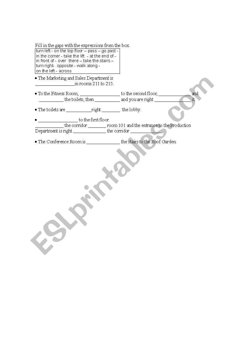 indoor instructions gap filling worksheet