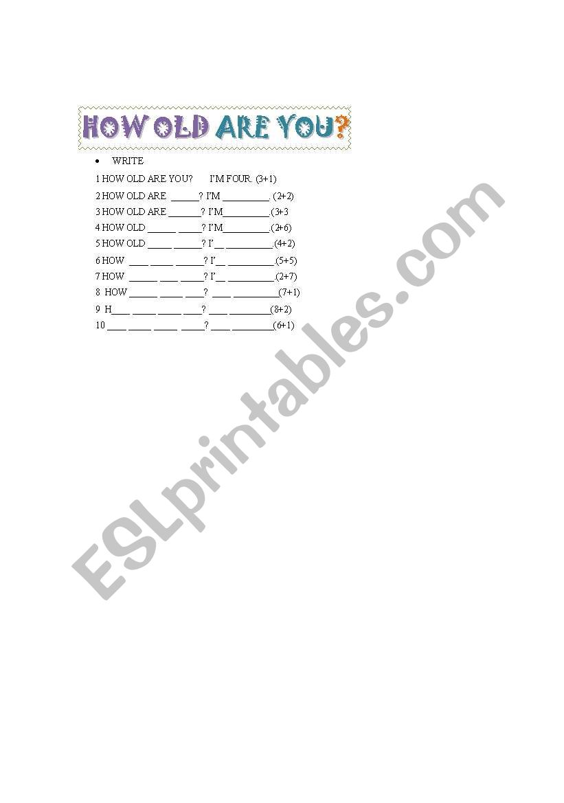 how old are you? worksheet