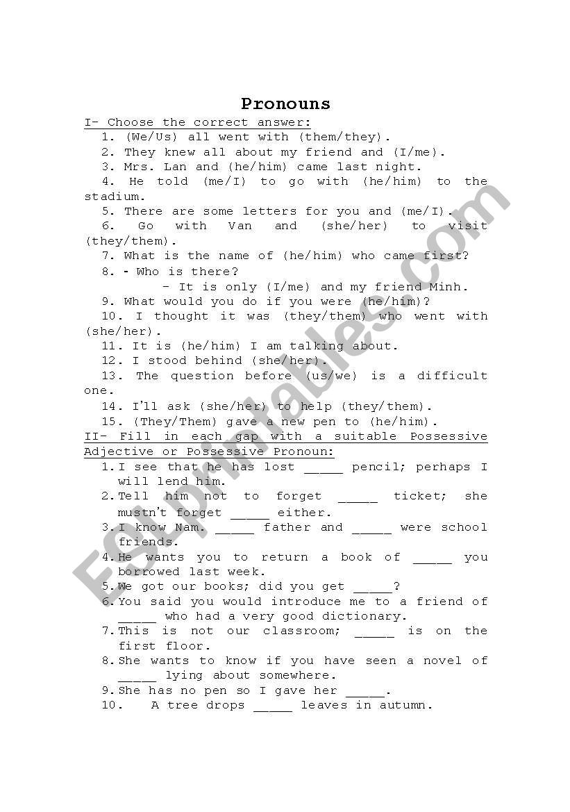 PRONOUNS worksheet PRONOUNS worksheet