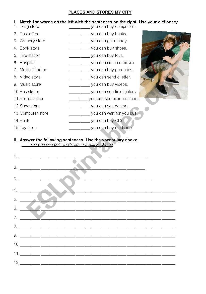 PLACES AND STORES IN THE CITY worksheet