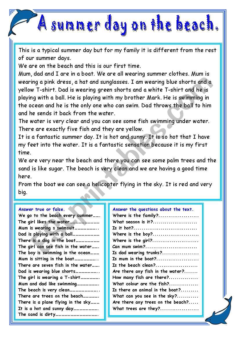 A day on the beach. worksheet