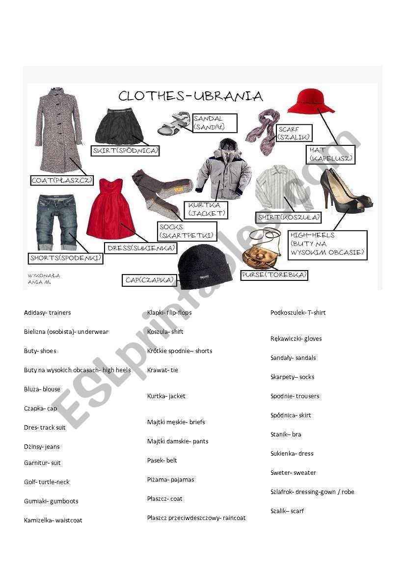 clothes worksheet