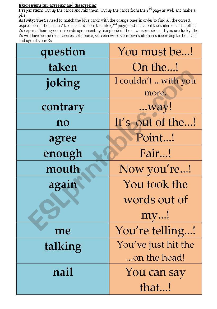 Agreeing/disagreeing worksheet