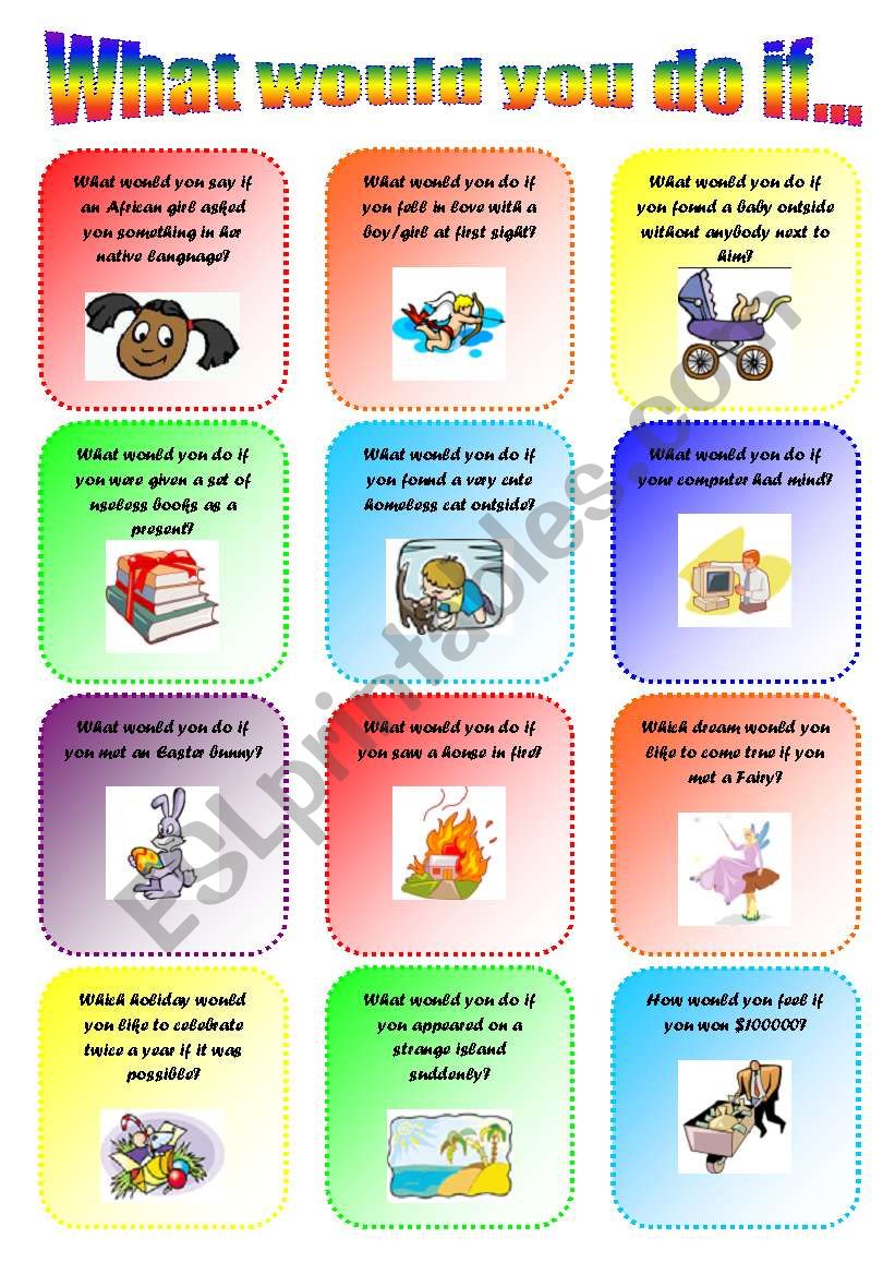 What would you do if... 2/2. Speaking cards, Second conditional. Editable!
