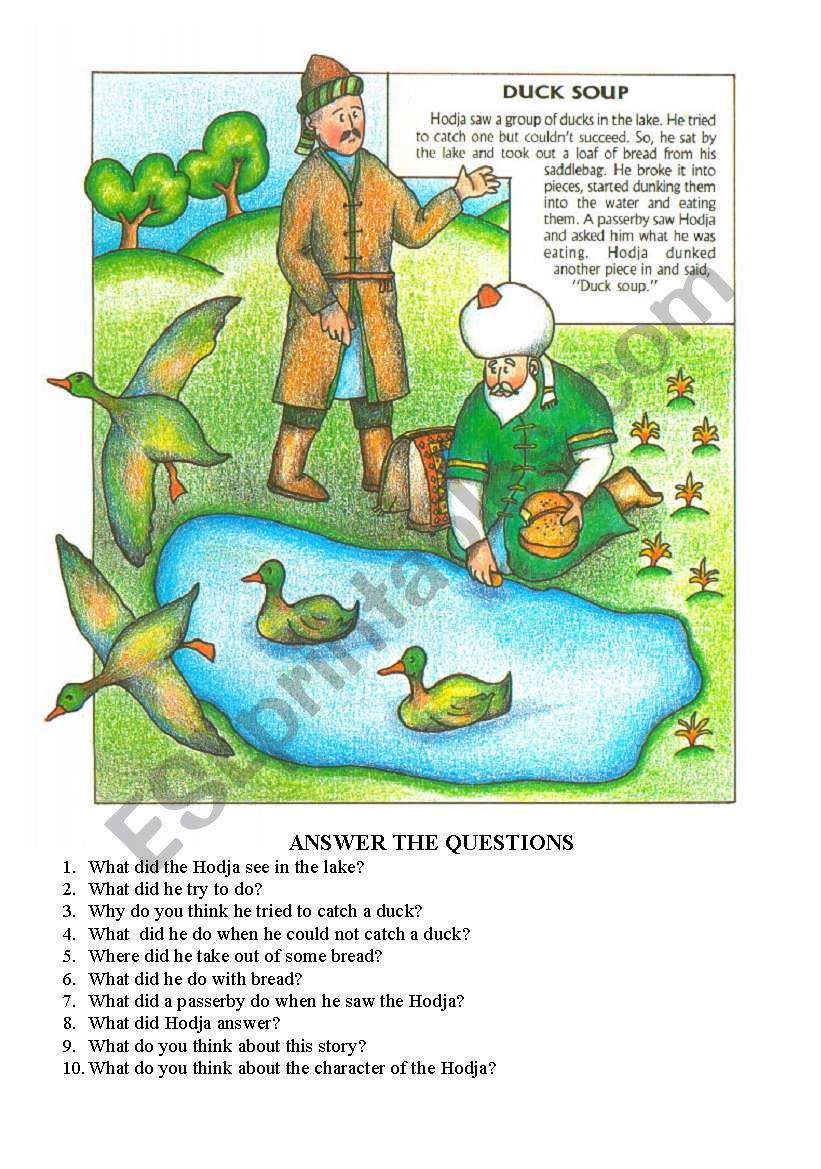 Reading about Hodja Nasreddin worksheet