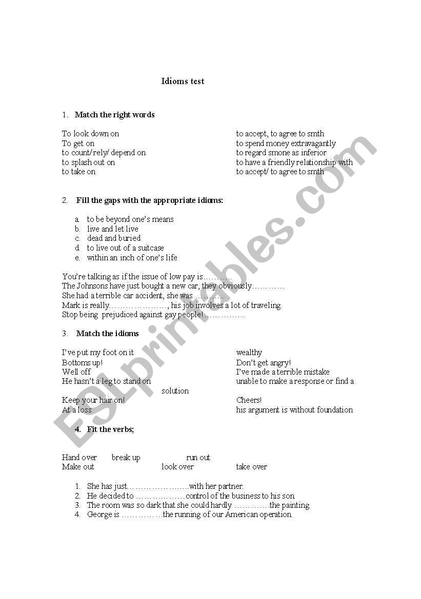 Idioms-test  worksheet