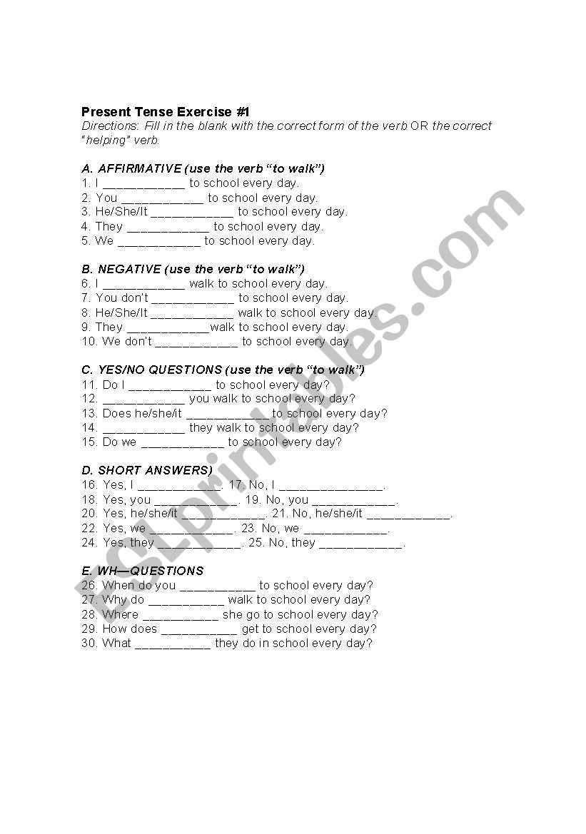 Present simple exercise worksheet