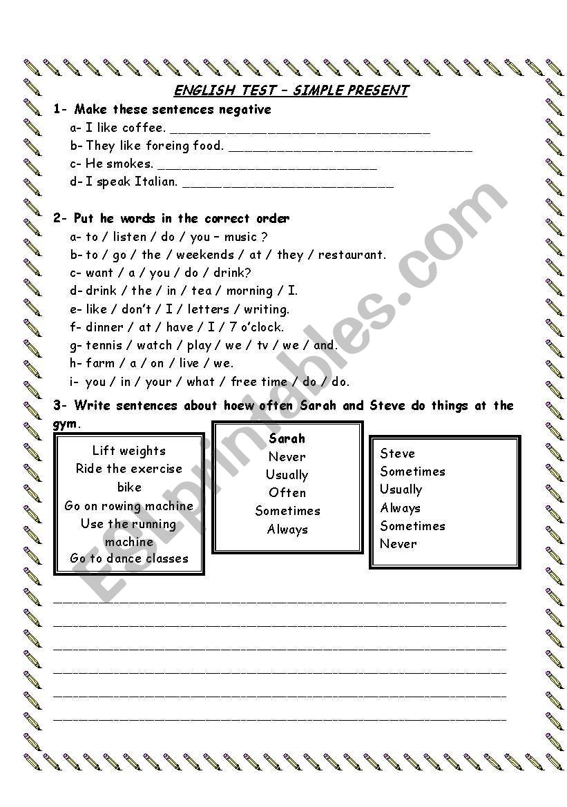 SIMPLE PRESENT - TEST worksheet