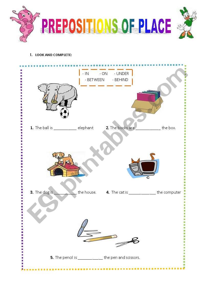 PREPOSITIONS OF PLACE worksheet