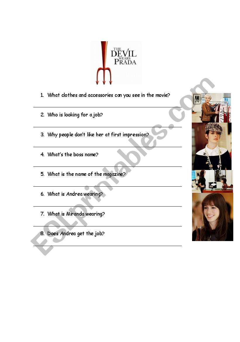 The devil wears Prada worksheet