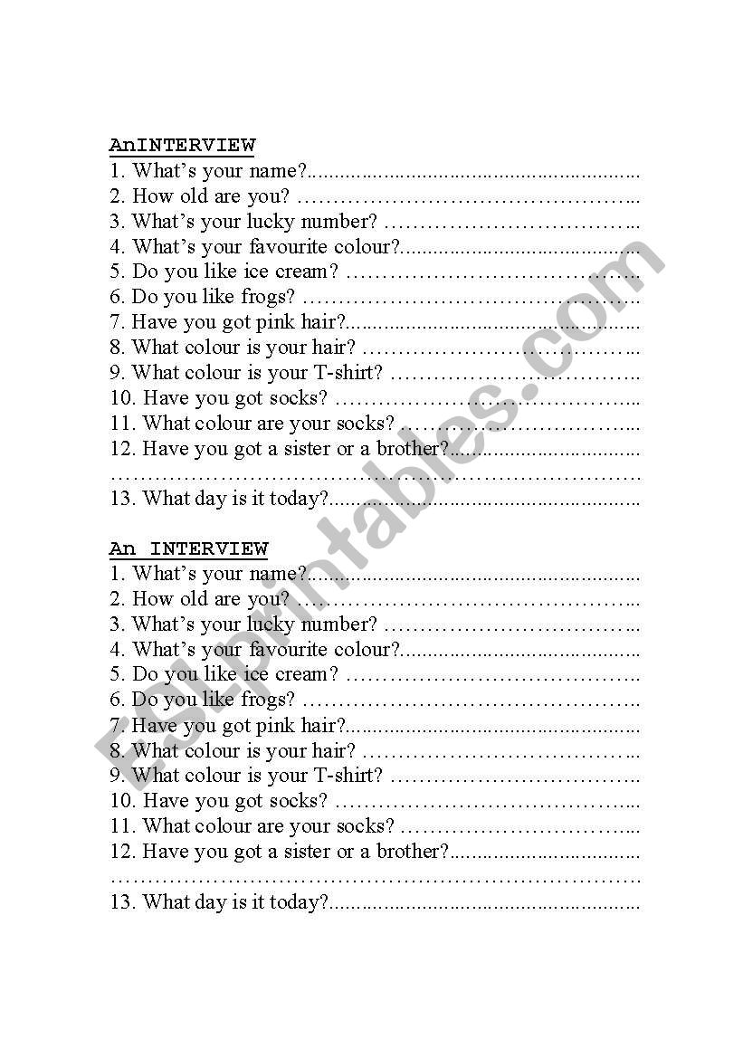 an interview sheet worksheet